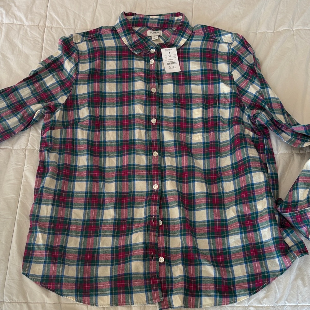 NWT J.Crew Plaid Button-Down Shirt – Cream/Cobalt/Green/Raspberry, Size XL